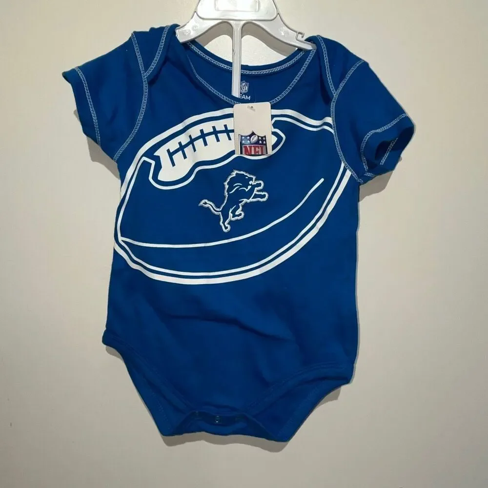 NFL Baby Blue Detroit Lions Team Logo Short Sleeve Bodysuit Size 18‎ months NWT